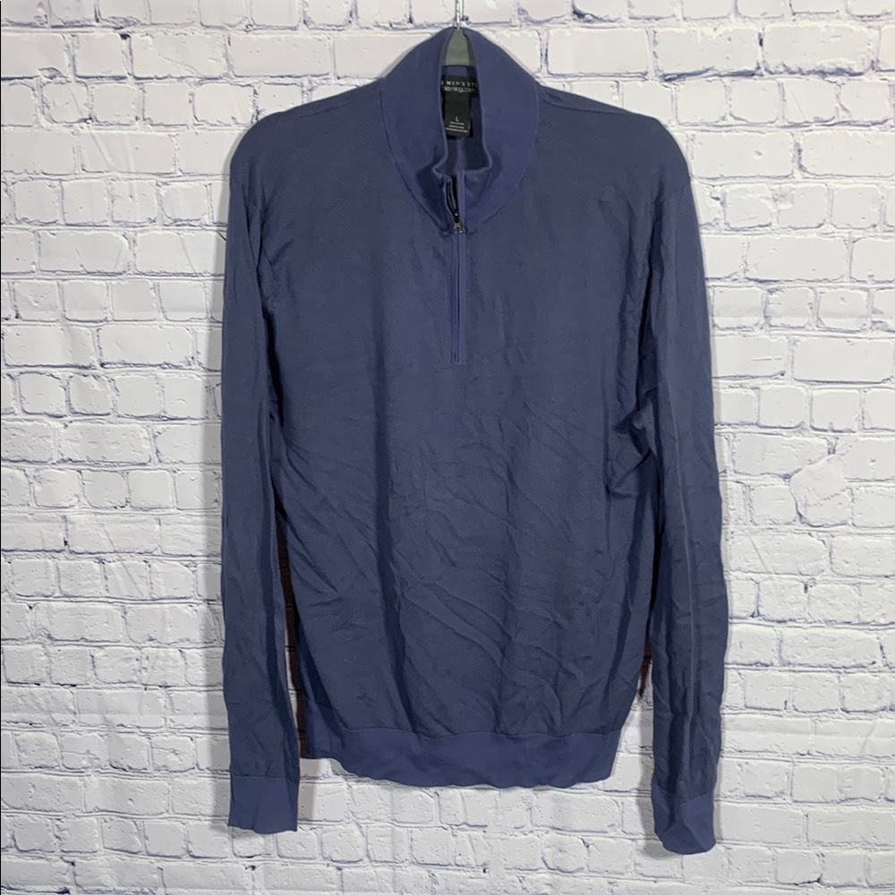 Bloomingdales Mens Cotton 1/4 Zip Chevron Texture Pullover Navy Size L Preppy